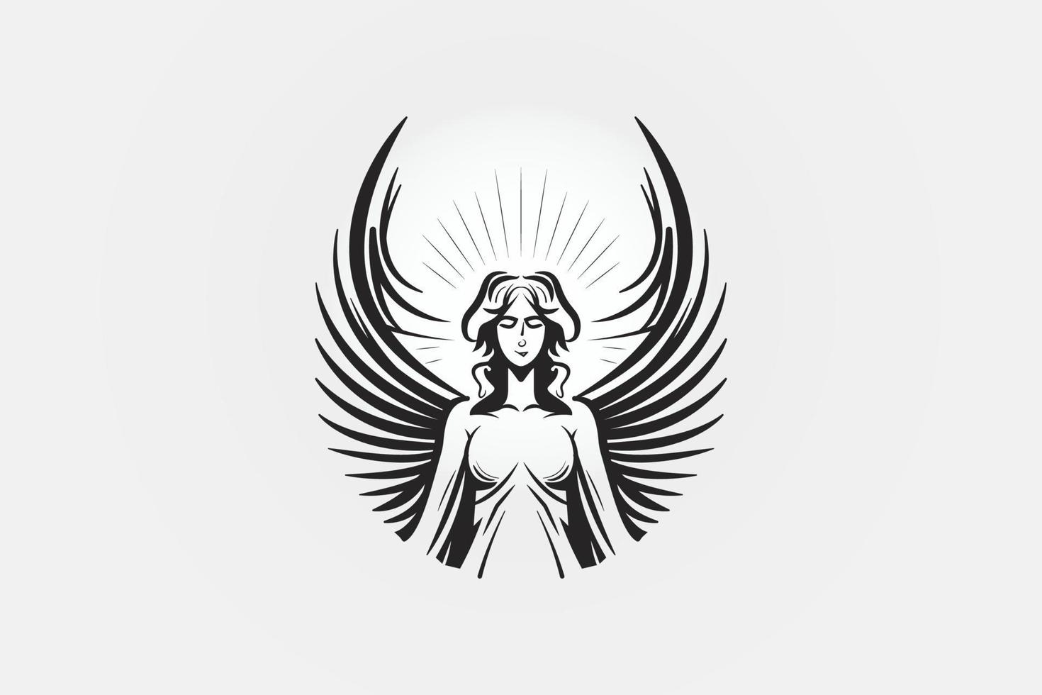 anjo feminino com ilustração de logotipo de asas vetor