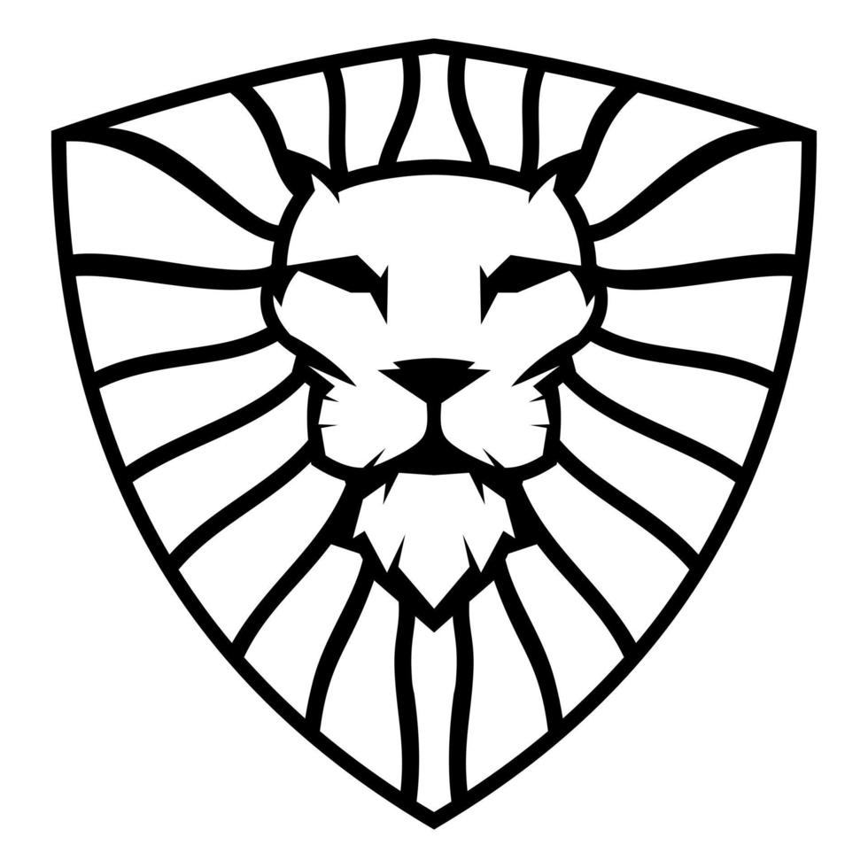 silhueta de logotipo simples de uma cabeça de leão com uma juba dentro de um escudo vetor