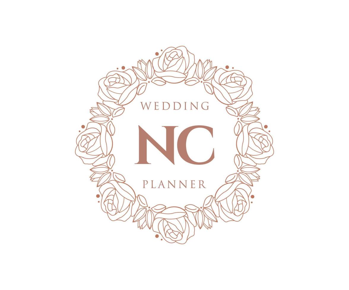 coleção de logotipos de monograma de casamento de carta inicial nc, modelos modernos minimalistas e florais desenhados à mão para cartões de convite, salve a data, identidade elegante para restaurante, boutique, café em vetor