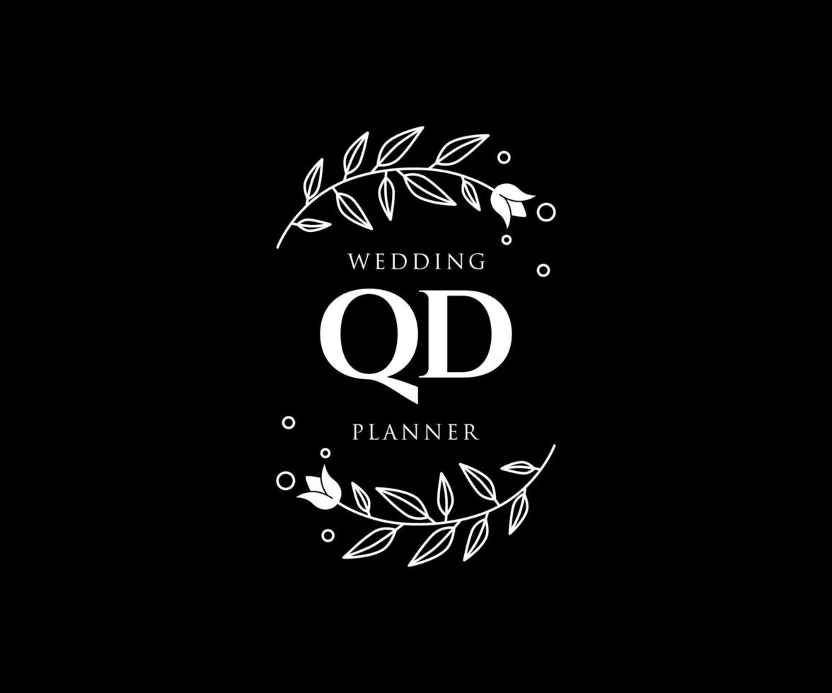 coleção de logotipos de monograma de casamento de carta inicial qd, modelos modernos minimalistas e florais desenhados à mão para cartões de convite, salve a data, identidade elegante para restaurante, boutique, café em vetor