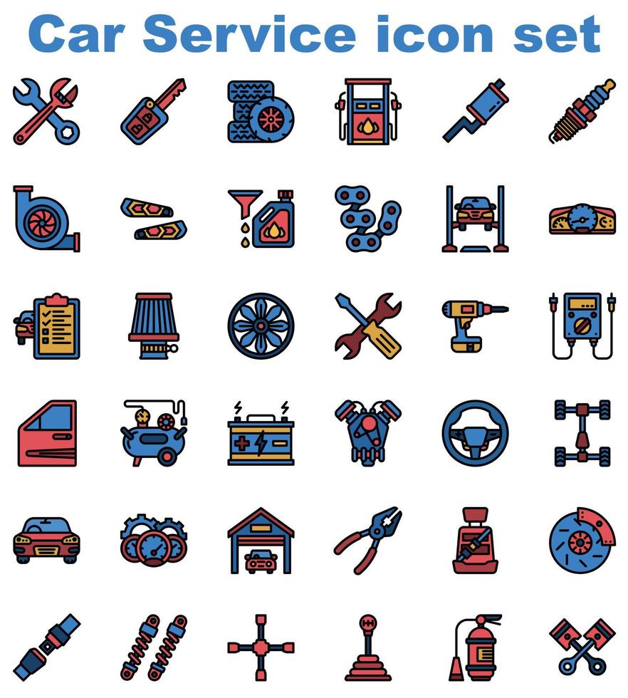 conjunto de ícones de contorno preenchido de serviço de carro vetor