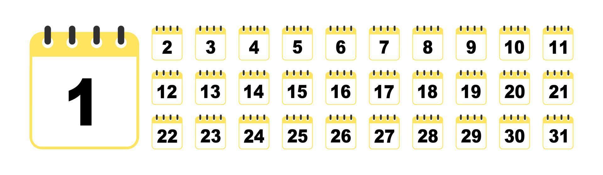 conjunto de ícones de dias de calendário. mês inteiro vetor