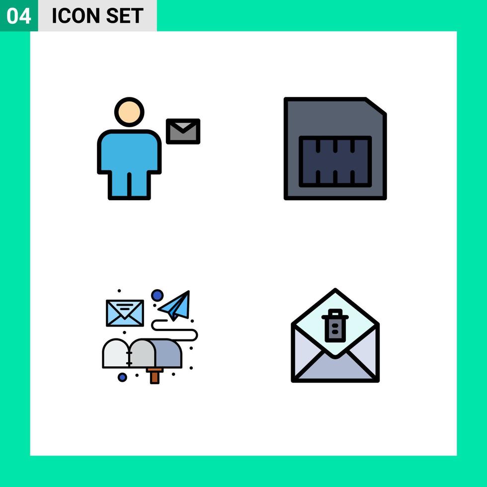 conjunto moderno de pictograma de 4 cores planas de linha preenchida de email de avatar correio móvel humano elementos de design de vetores editáveis