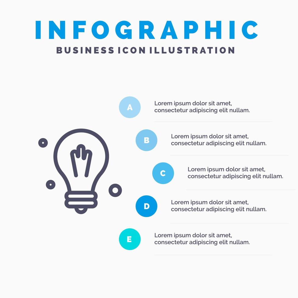 ícone de linha de ciência de ideia de bulbo com fundo de infográficos de apresentação de 5 etapas vetor