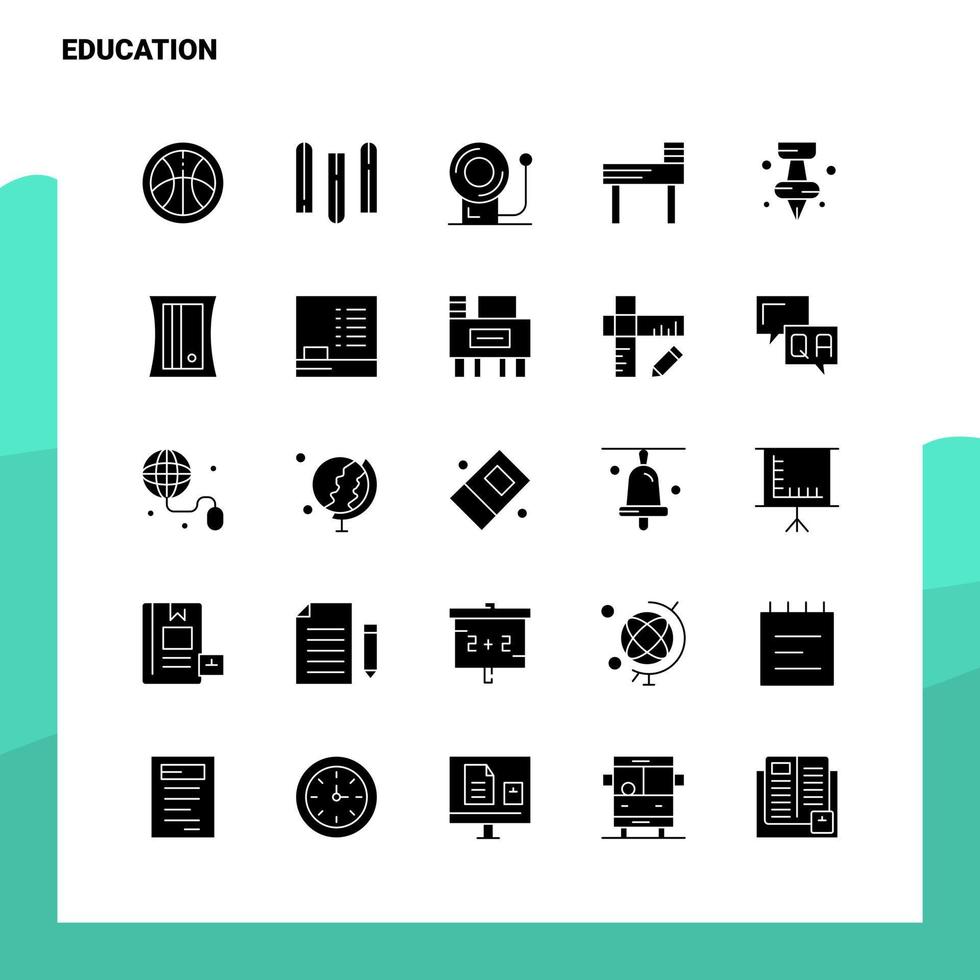 25 conjunto de ícones de educação modelo de ilustração vetorial de ícone de glifo sólido para web e ideias móveis para empresa de negócios vetor