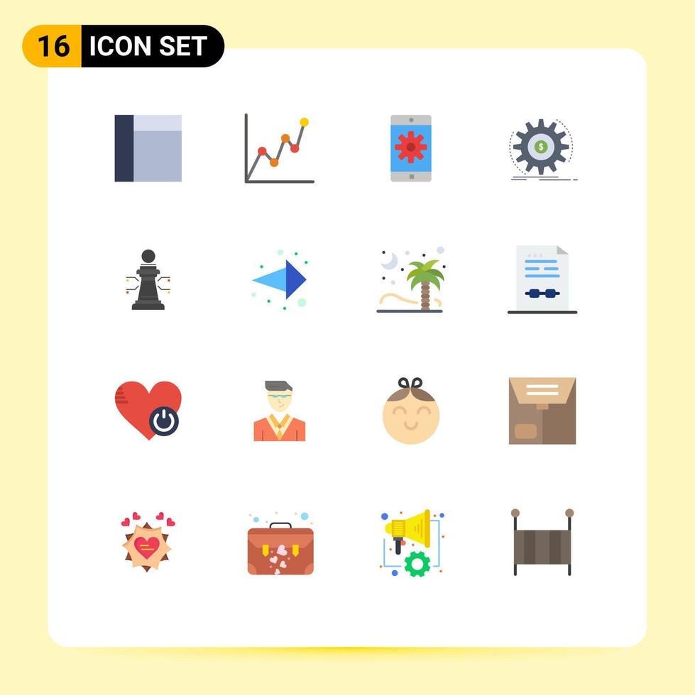 pacote de 16 sinais e símbolos modernos de cores planas para mídia impressa na web, como jogo de configuração de laptop, xadrez, pacote editável de elementos de design de vetores criativos