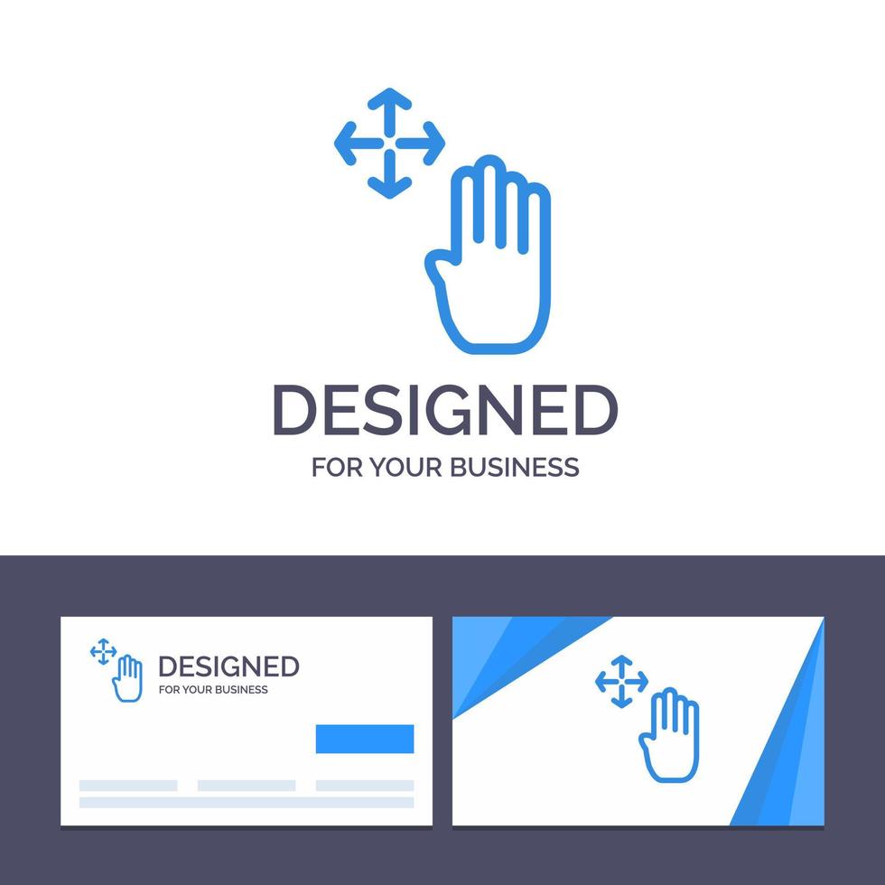 cartão de visita criativo e modelo de logotipo mão mão cursor para cima segure ilustração vetorial vetor