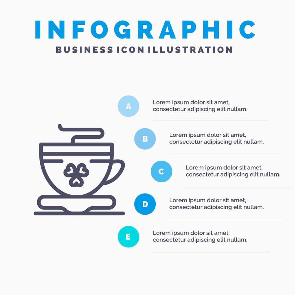 ícone de linha de xícara de café de chá com fundo de infográficos de apresentação de 5 etapas vetor