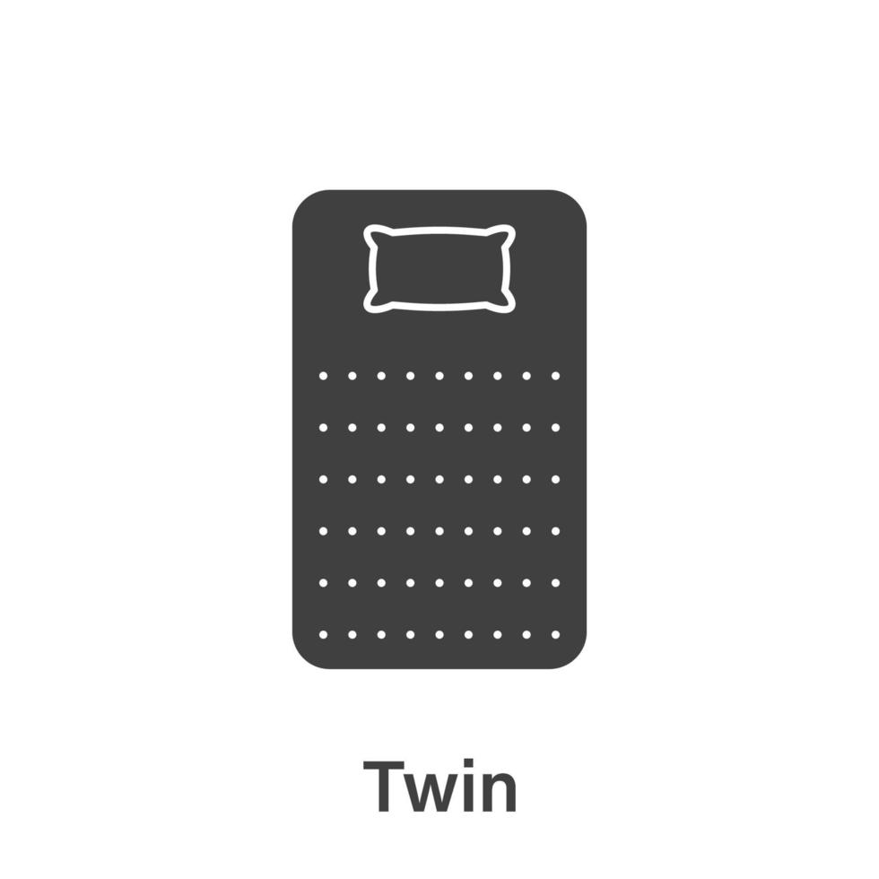 dimensão do tamanho da cama. ícone de silhueta de colchão duplo. medição do comprimento da cama para quarto no hotel ou pictograma doméstico. tamanho do colchão para o quarto. ilustração vetorial isolada. vetor