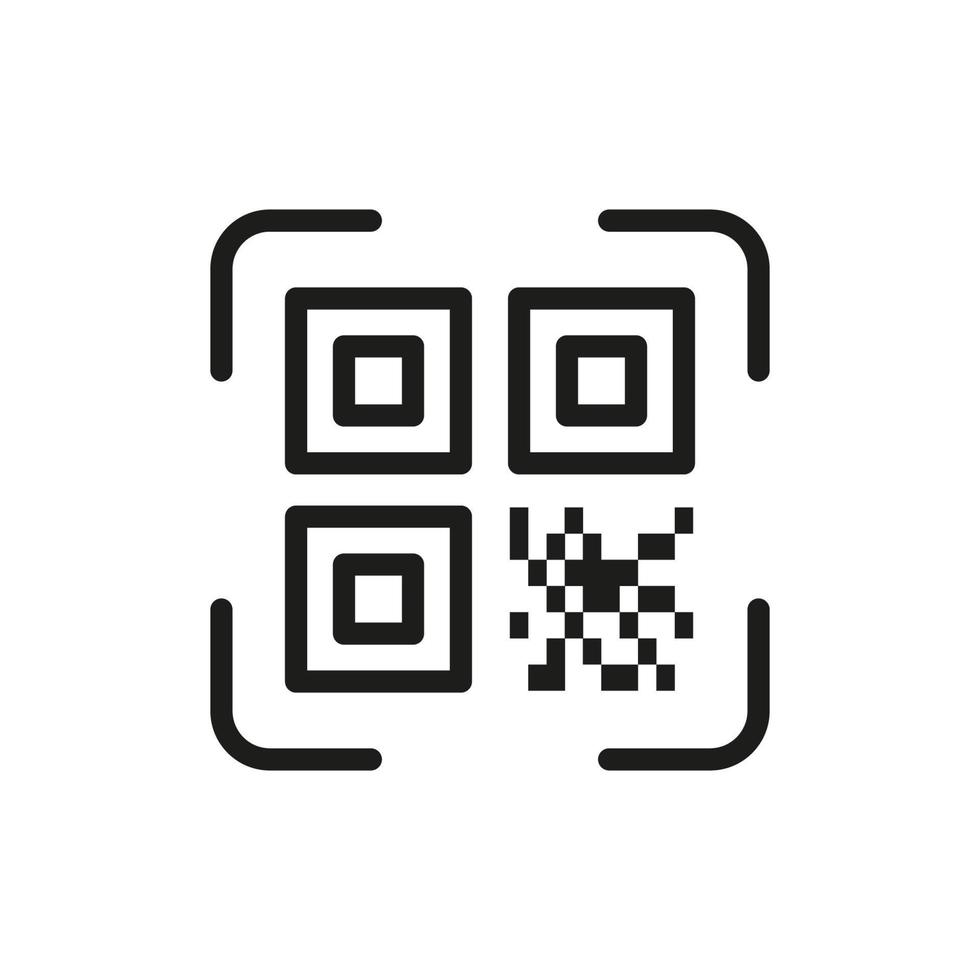 ícone da linha do scanner de código qr. escaneie o pictograma linear qrcode. aplicação de tecnologia para símbolo de contorno do produto de identificação. rótulo de informações. ilustração vetorial isolada. vetor