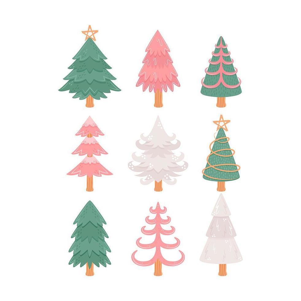 coleção de árvores de natal desenhada à mão vetor
