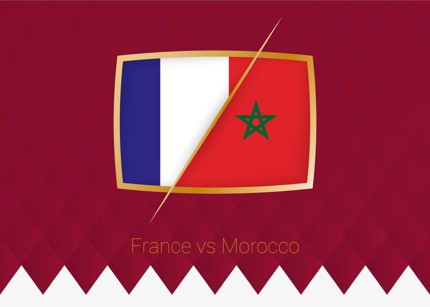 frança vs marrocos, ícone das semifinais da competição de futebol em fundo bordô. vetor