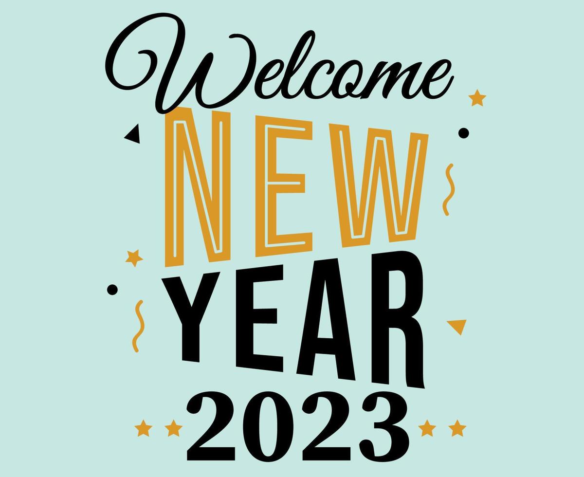 2023 feliz ano novo ilustração vetorial abstrato amarelo e preto com fundo ciano vetor