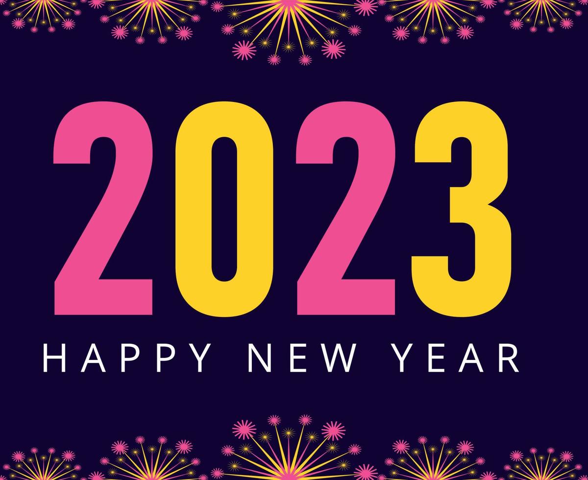 feliz ano novo 2023 vetor de ilustração de férias abstrato amarelo e rosa com fundo azul
