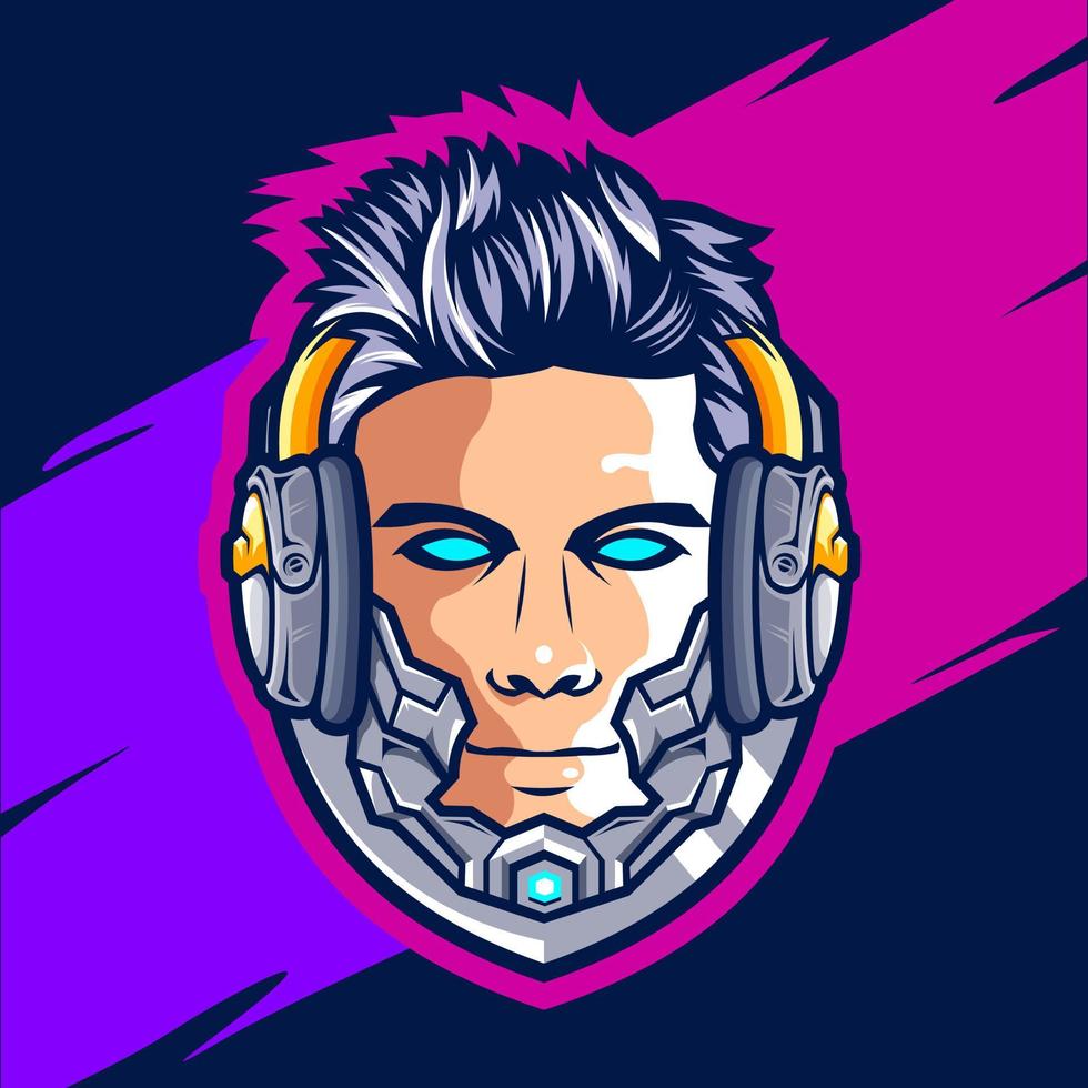 gamer cyborg 4 mascote design de logotipo esport em cores vetor