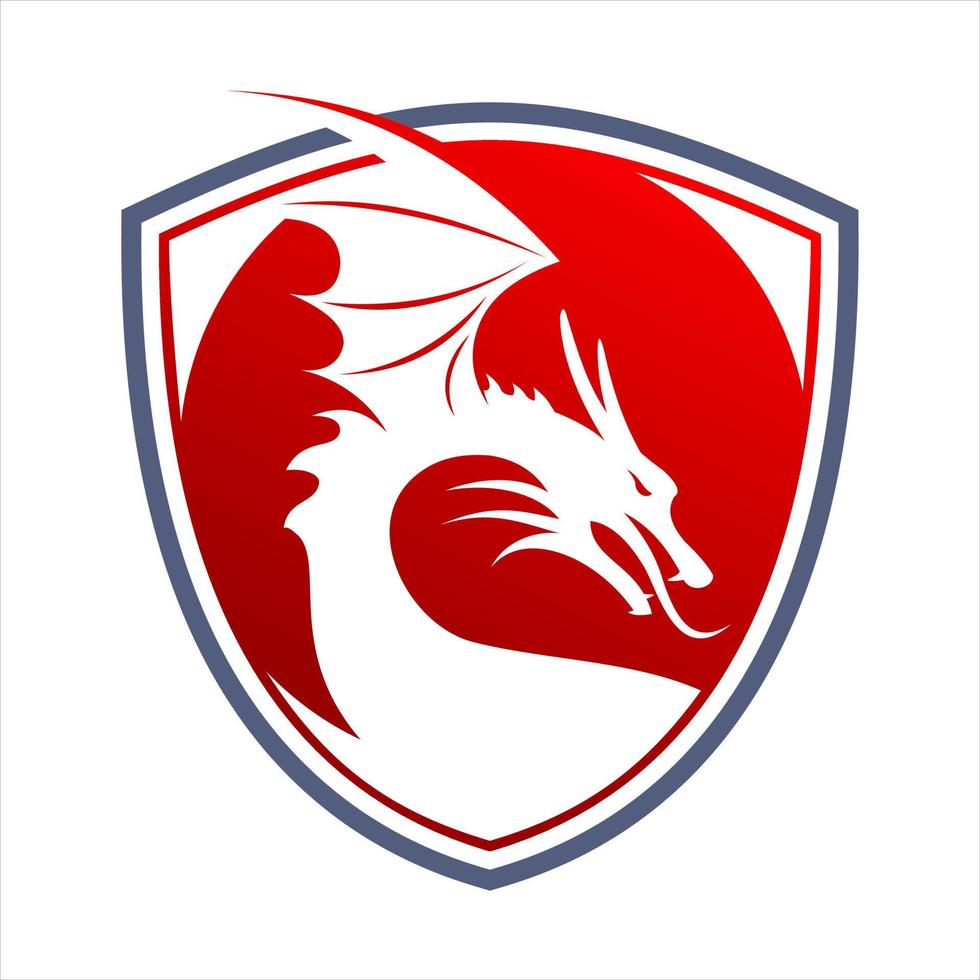 logotipo de ilustração de dragão vermelho de escudo vetor
