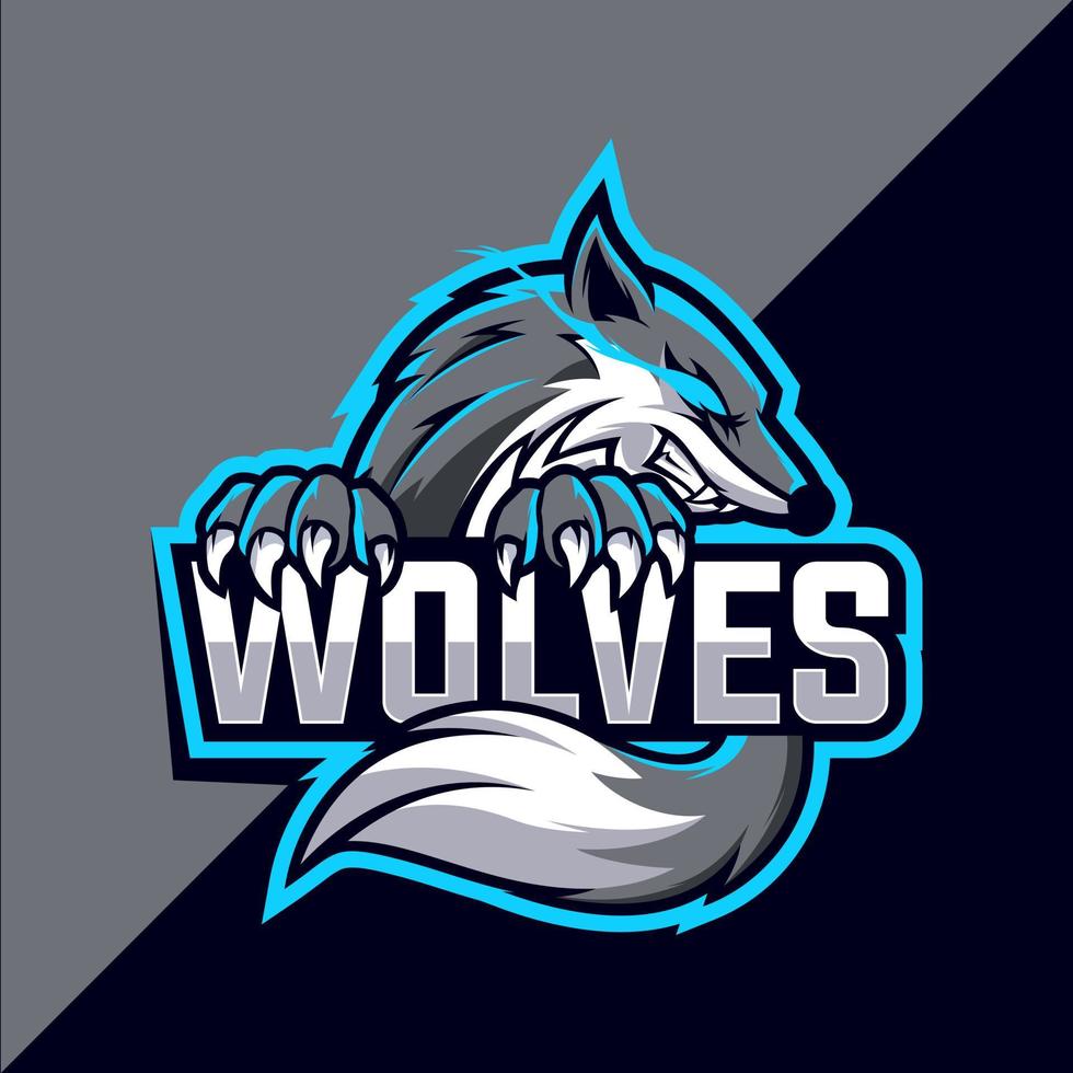 design de logotipo esport de mascote de lobos vetor
