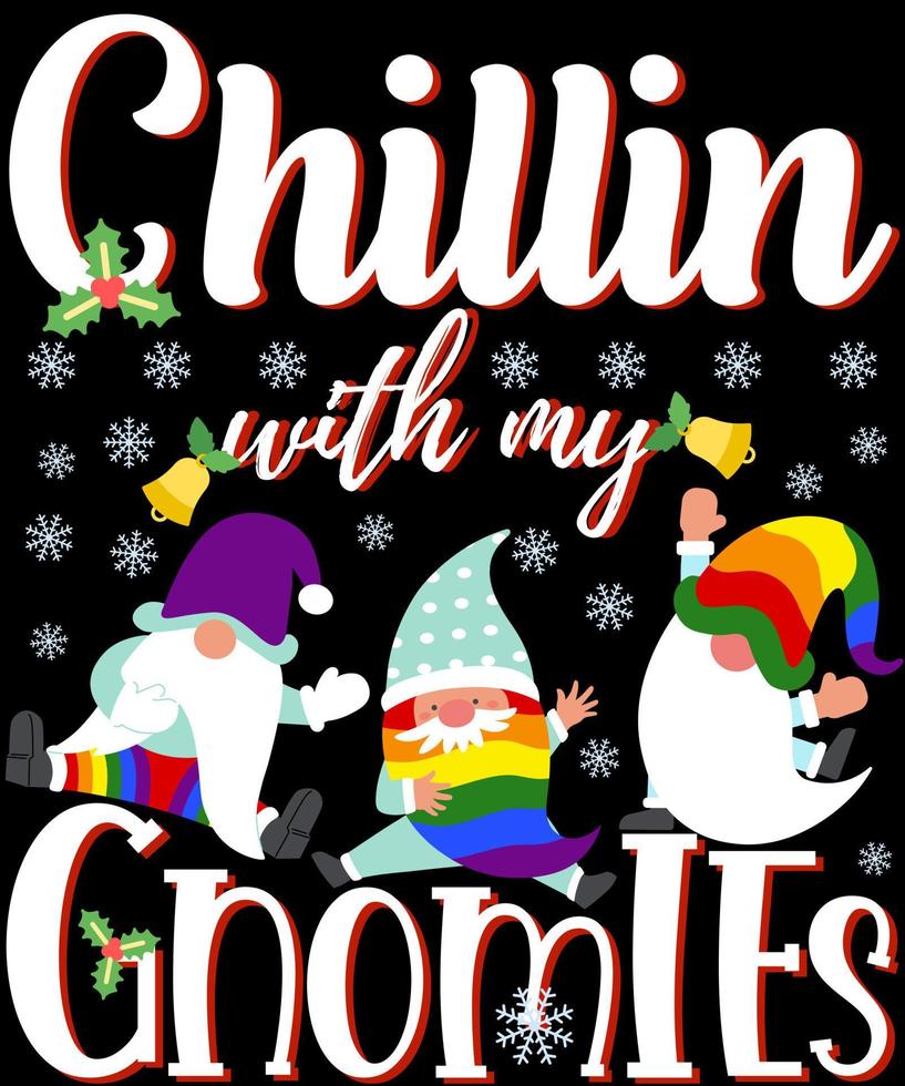 relaxando com meus gnomos gnomos engraçados lgbtq arco-íris de natal. vetor