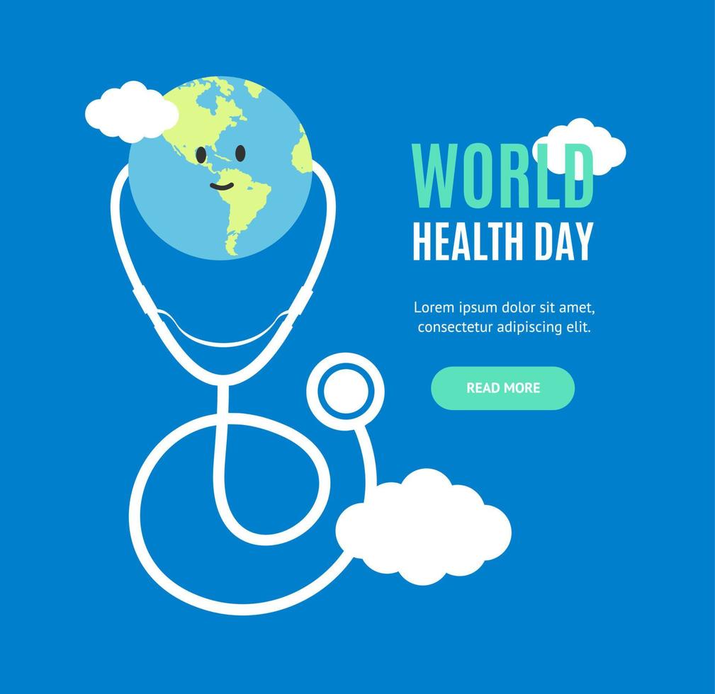 cartão de banner de modelo de conceito de dia mundial da saúde de cor dos desenhos animados. vetor