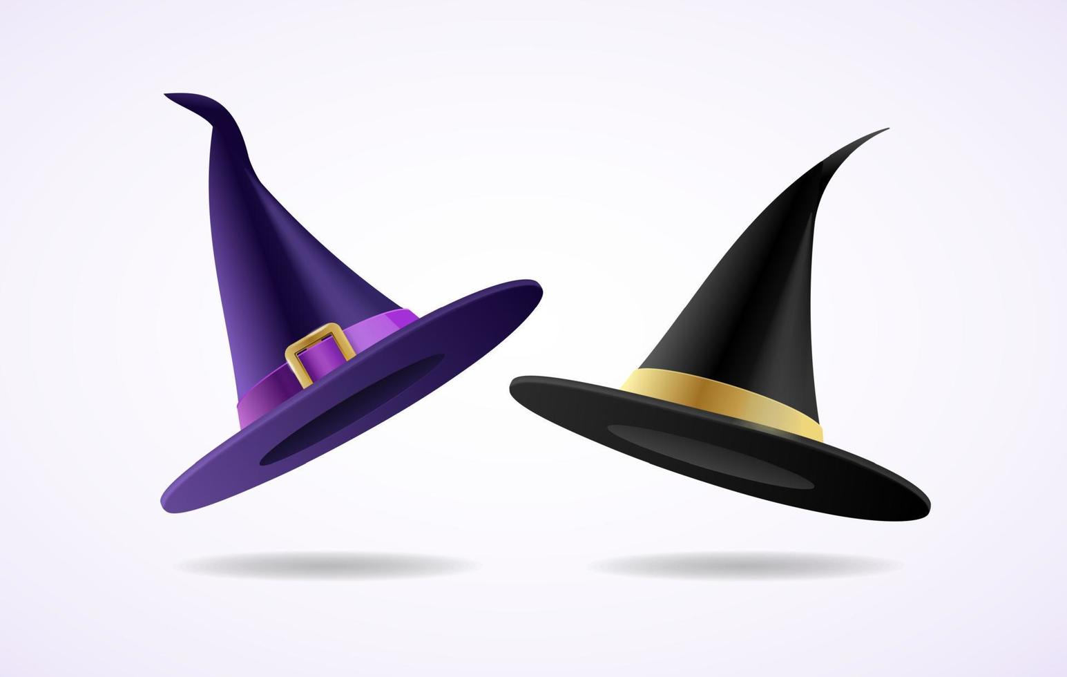 Conjunto de chapéus de bruxos e bruxas 3d realistas detalhados. vetor