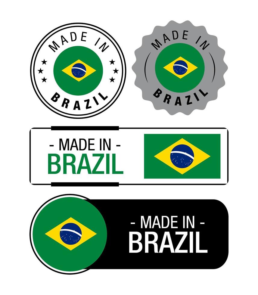 conjunto de rótulos feitos no brasil, logotipo, bandeira do brasil, emblema de produto do brasil vetor