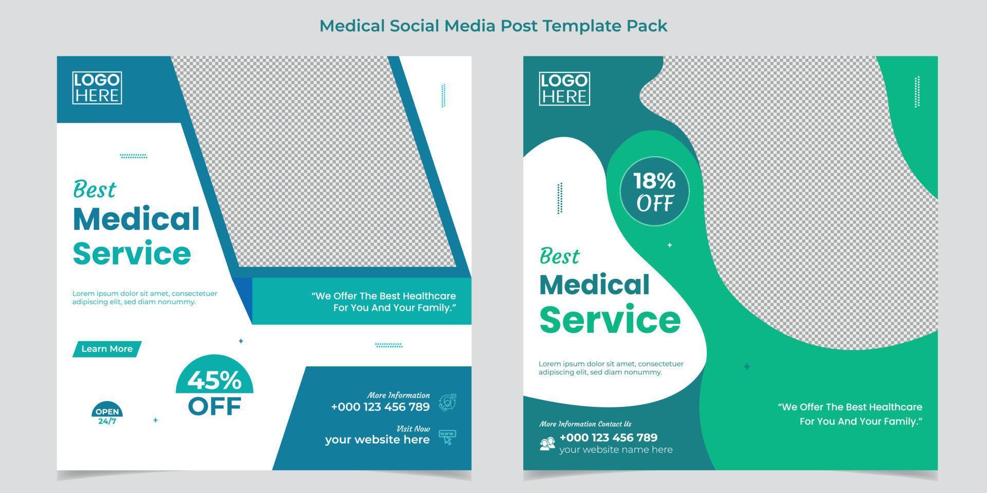 melhor folheto quadrado de serviço médico e design de modelo de postagem de mídia social vetor