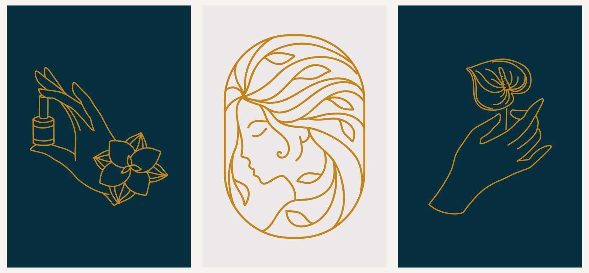 símbolos de logotipo de modelo linear com ampulheta de luxo, fêmea natural e letra a, b em um fundo nu vetor