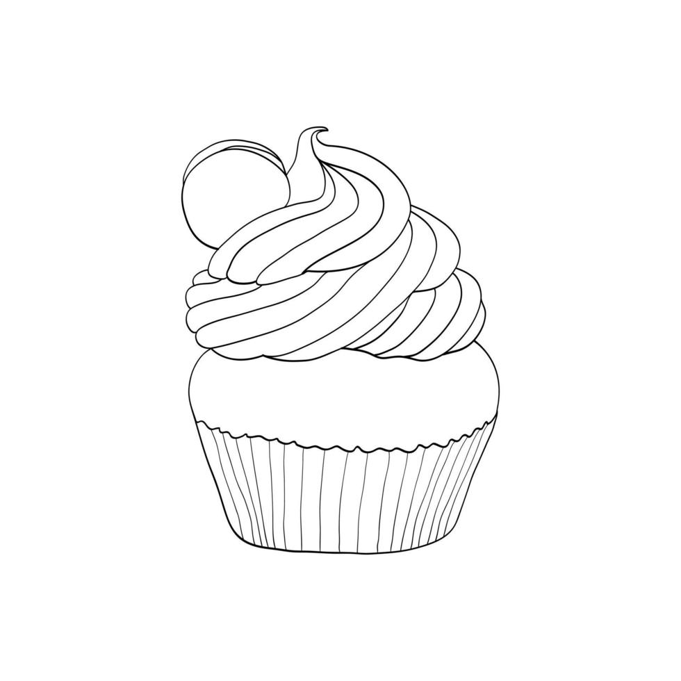 cupcake com biscoitos de chocolate. linhas pintadas em um fundo branco. página para colorir. desenho vetorial vetor