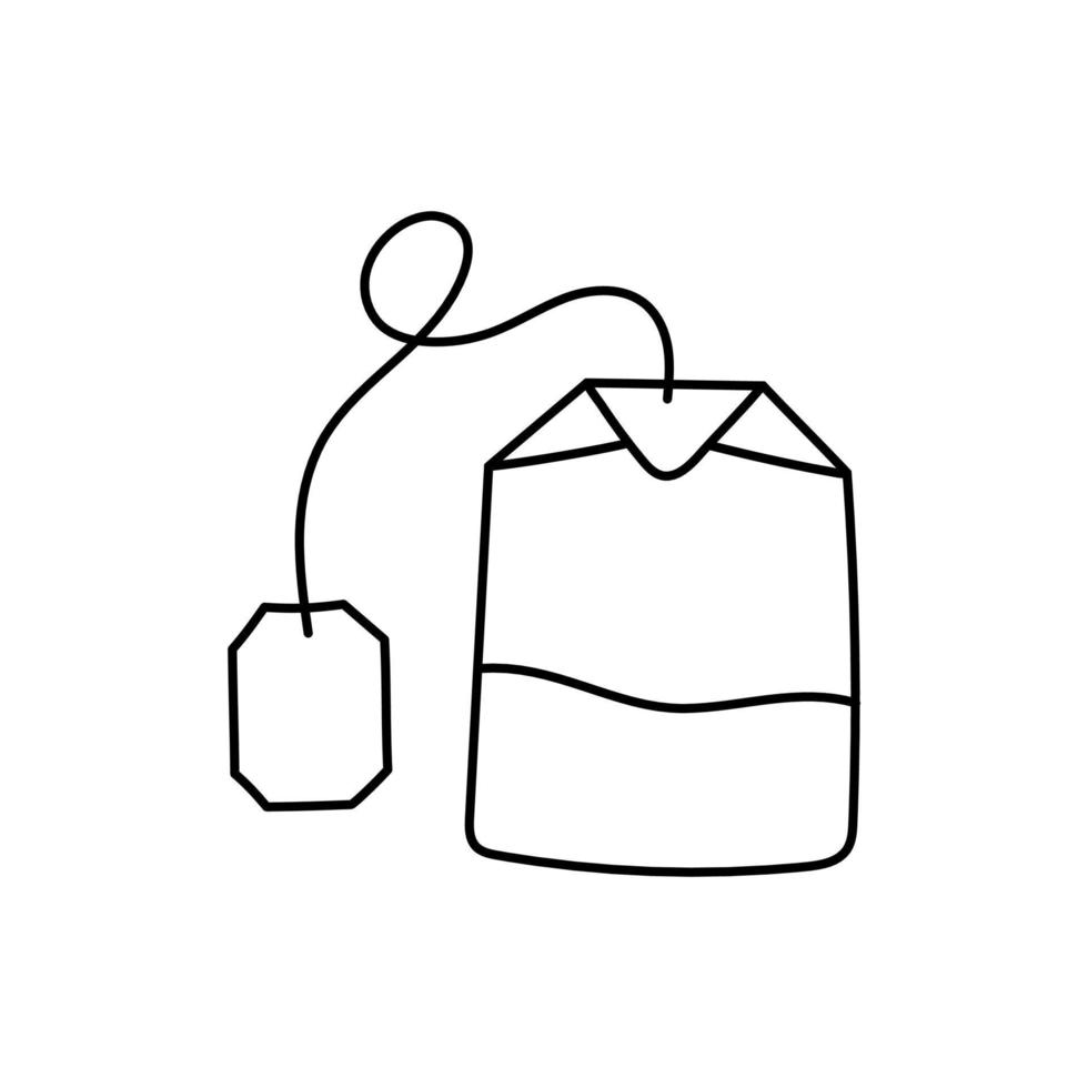 saquinho de chá de arte de linha. design de estilo doodle desenhado à mão. ilustração vetorial isolada vetor