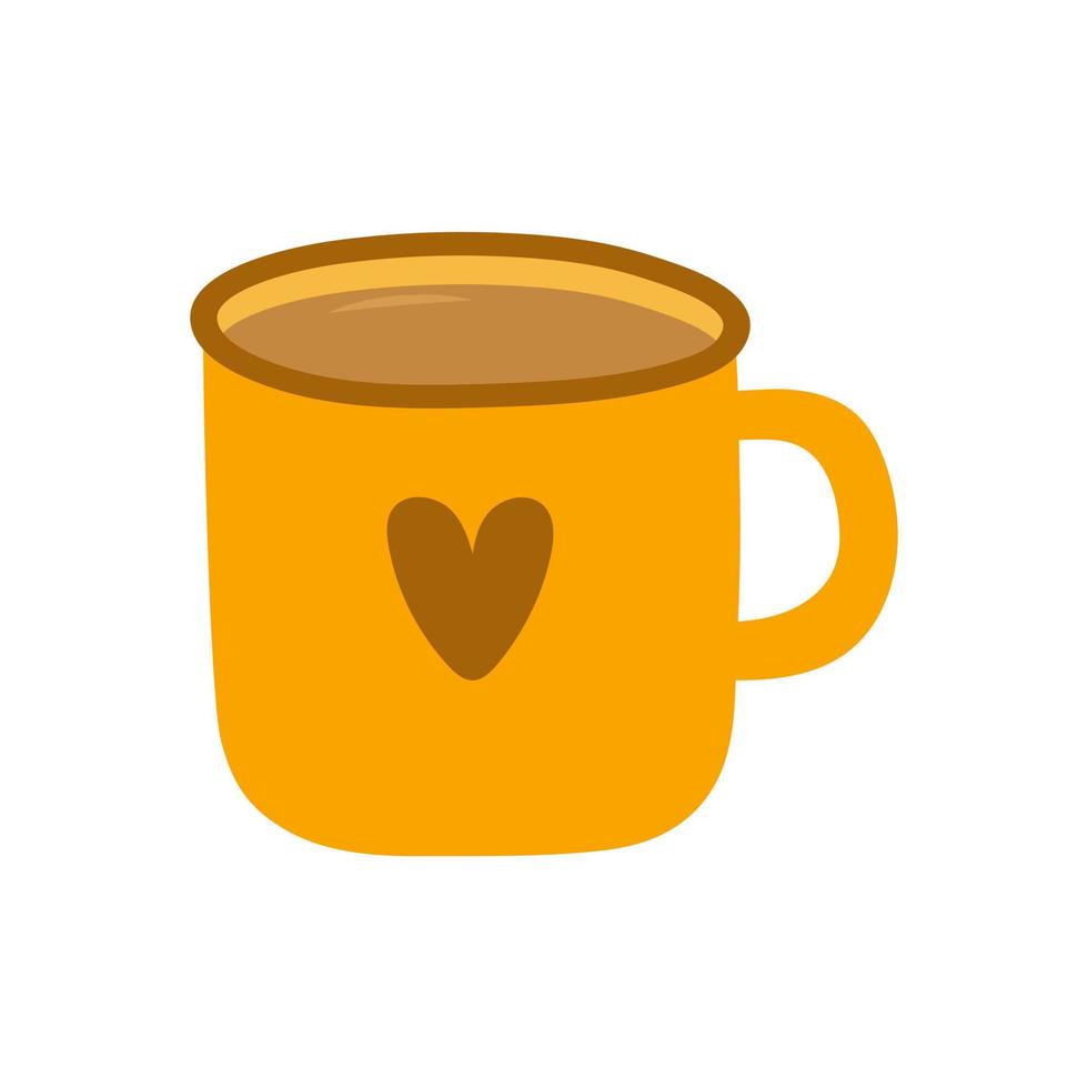 xícara amarela para chá ou café. design de estilo plano desenhado à mão. ilustração vetorial isolada vetor
