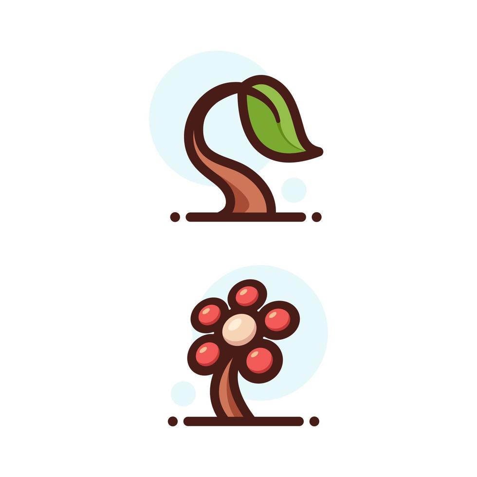 planta de flor de desenho animado adorável com ilustração de folha para mascote de ícone de adesivo e logotipo vetor