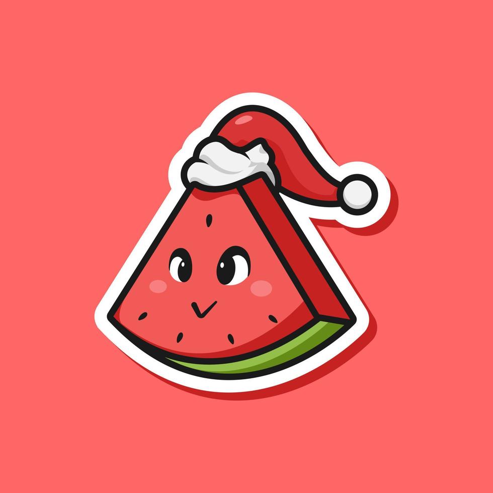 ilustração de frutas de melancia de Papai Noel de desenho animado fofo para mascote de ícone de adesivo e logotipo vetor
