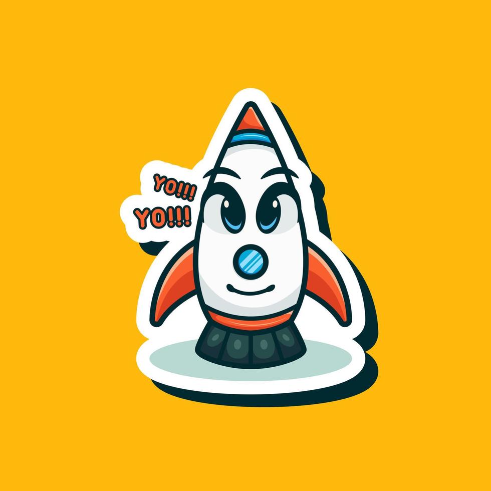 ilustração de foguete de astronauta voador de tecnologia de robô de desenho animado bonito para logotipo de mascote de ícone de adesivo vetor