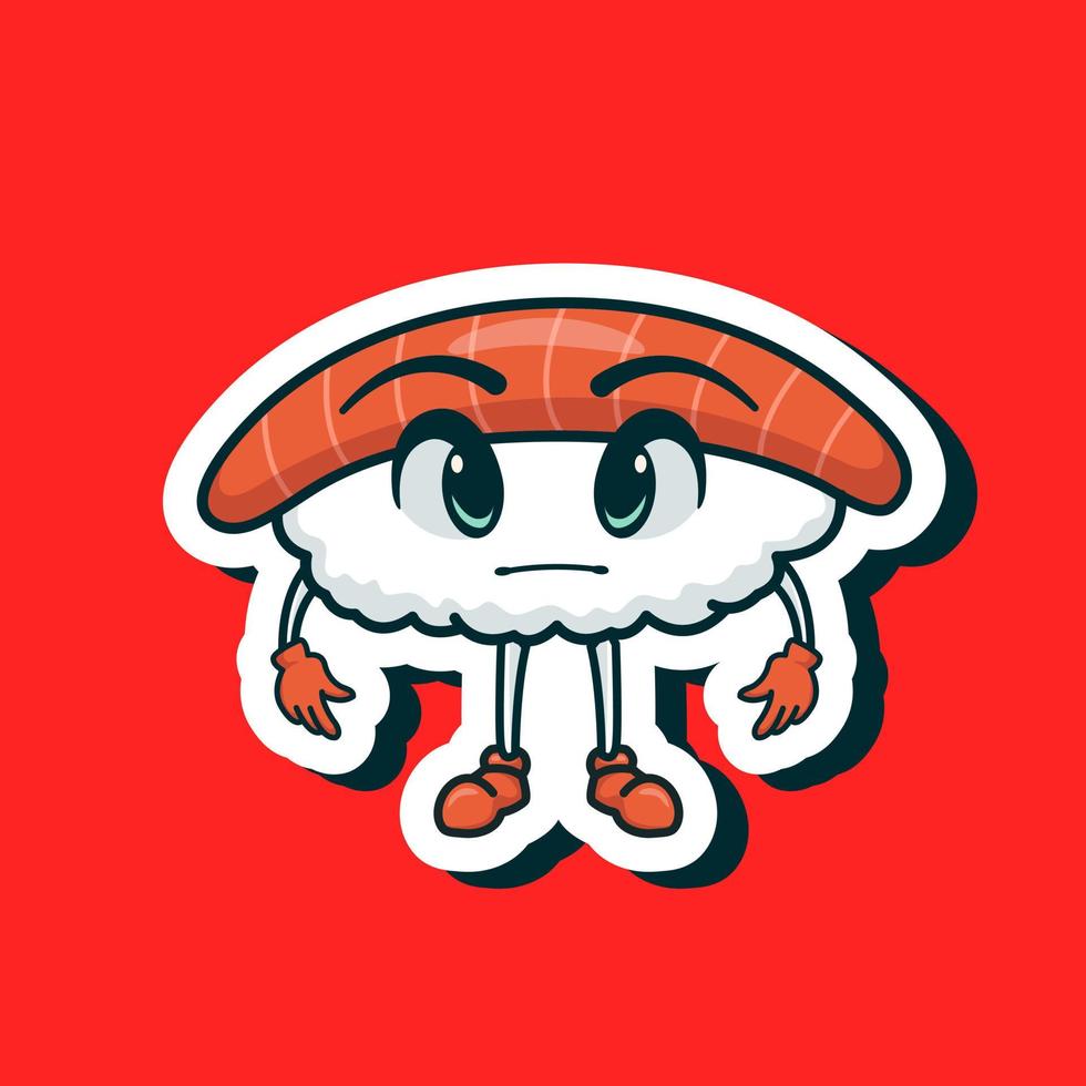 desenho animado fofo delicioso ilustração de comida de arroz de sushi japão para logotipo de mascote de ícone de adesivo vetor