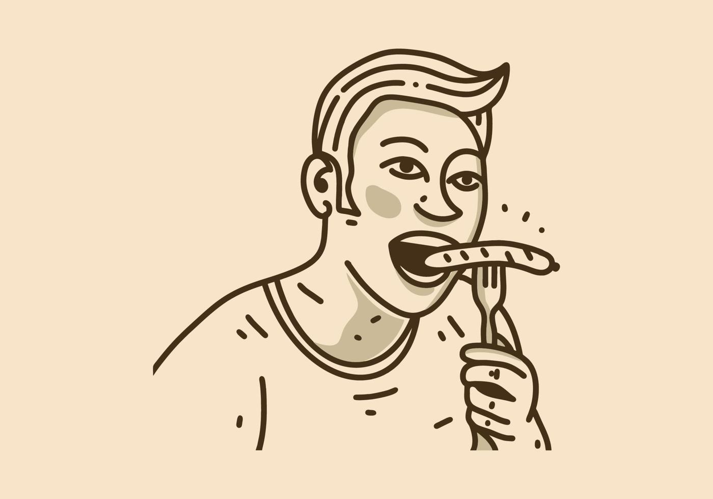 ilustração vintage de homem comendo salsicha vetor