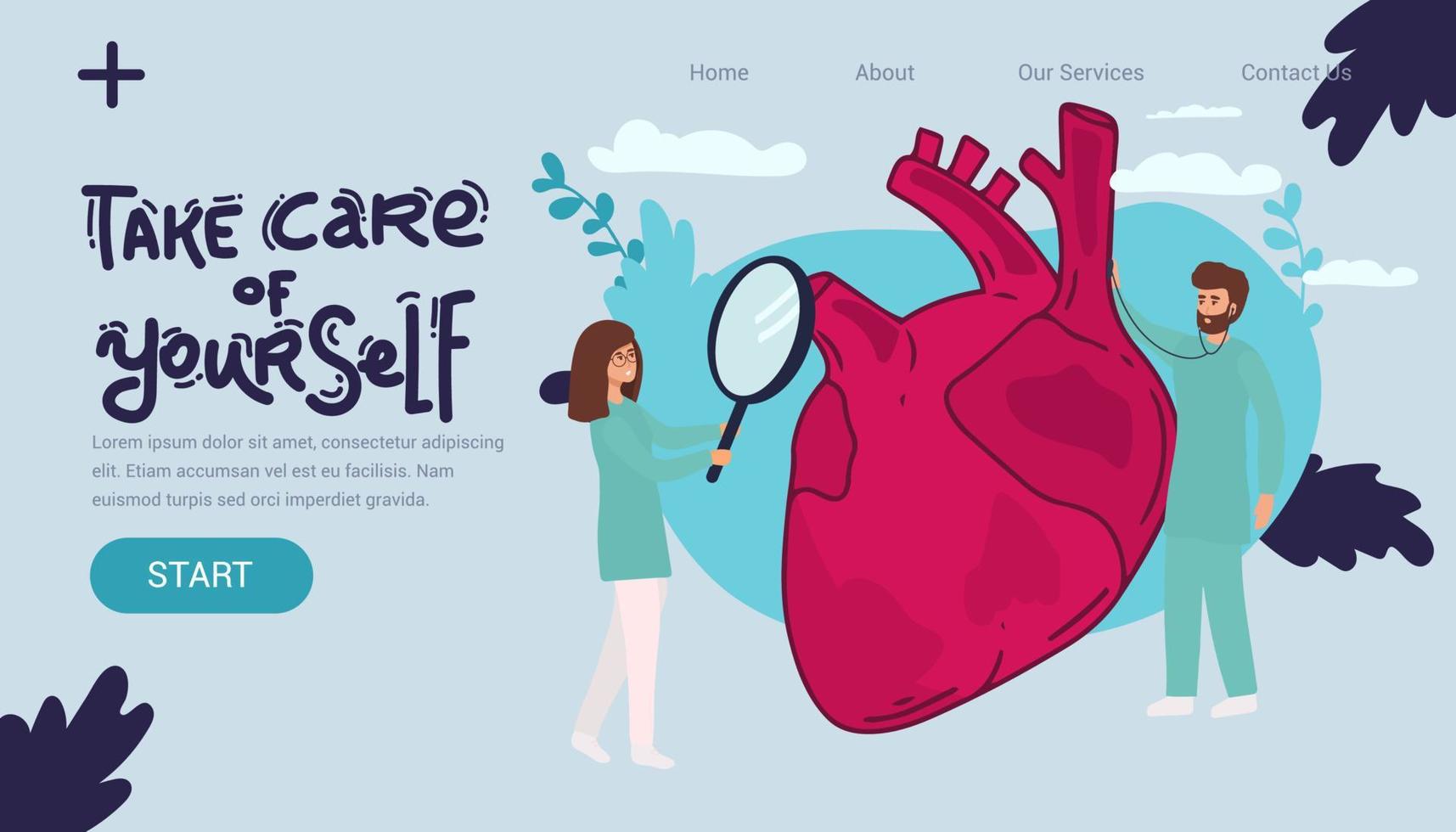 ilustração de site de página de destino de coração saudável página de destino de design plano de vetor