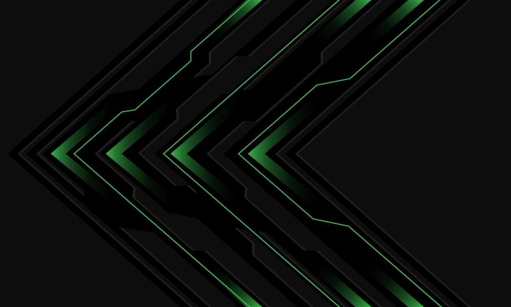 direção de seta cibernética de luz verde de circuito preto abstrato no vetor de fundo de tecnologia futurista moderna de design cinza