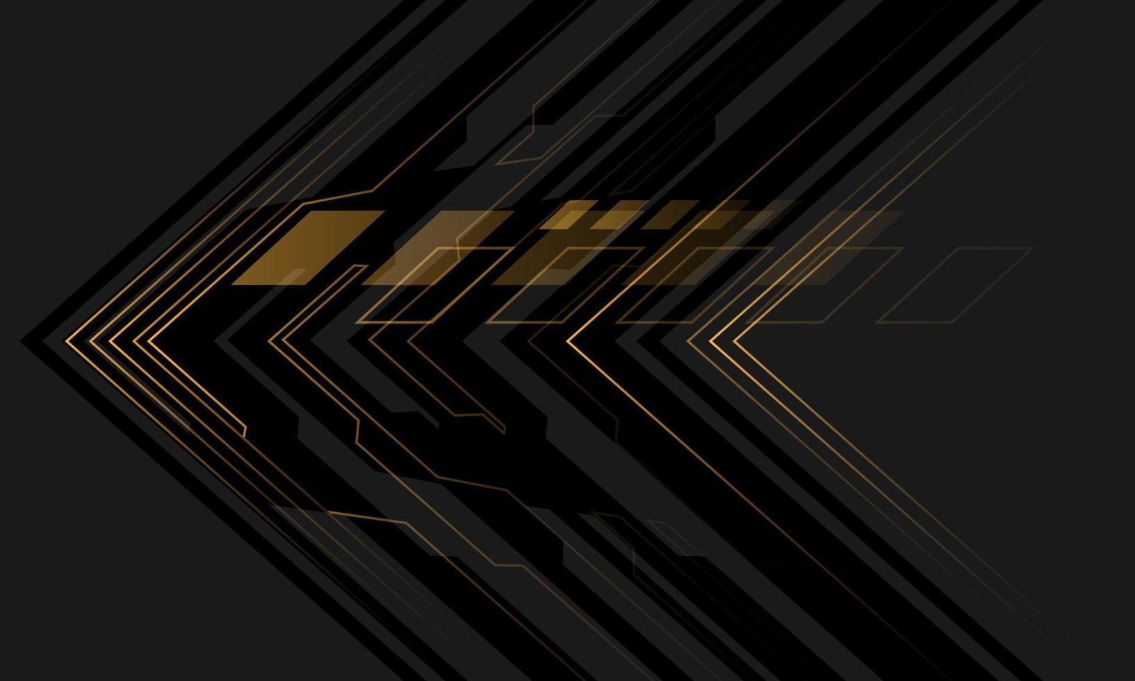 direção de seta cibernética de luz amarela de circuito preto abstrato no vetor de fundo de tecnologia futurista moderna de design cinza