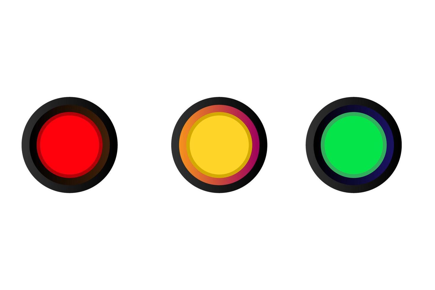 iniciar e parar o botão web, botões multicoloridos realistas. ícone de círculo metálico 3D. botão vermelho botão amarelo e vetor de botão verde.