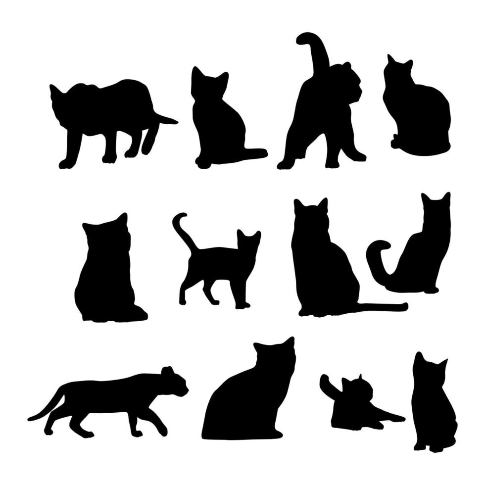 coleção vetorial de silhuetas de animais gato em vários estilos vetor