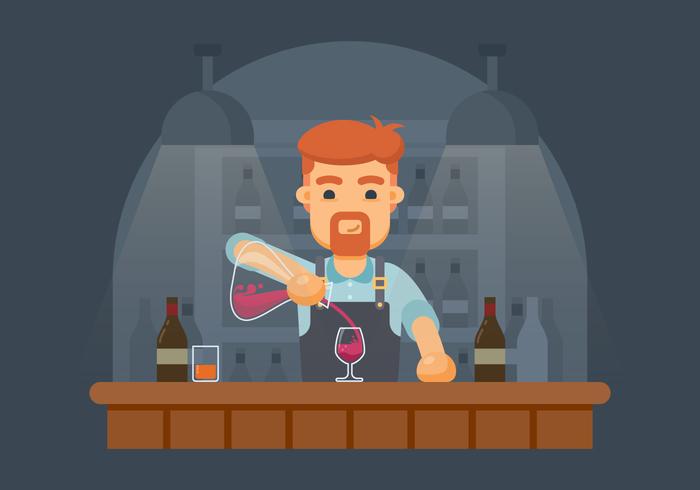 Bartender Derramando Vinho De Decanter Illustration vetor