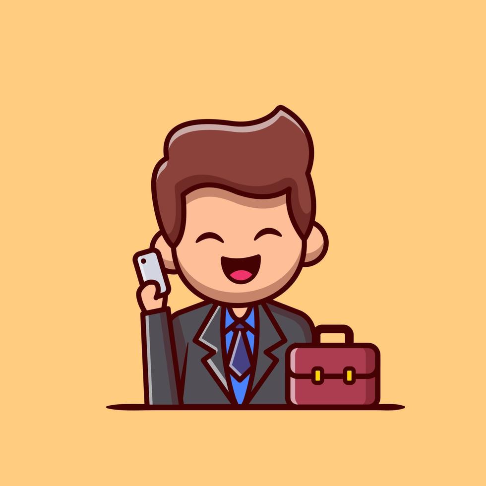 empresário com ilustração em vetor ícone dos desenhos animados de telefone e mala. conceito de ícone de profissão de pessoas isolado premium vector. estilo cartoon plana