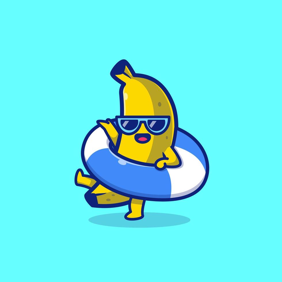 banana bonitinha usando ilustração de ícone de vetor de desenho de balão. conceito de ícone de frutas de verão isolado vetor premium. estilo cartoon plana