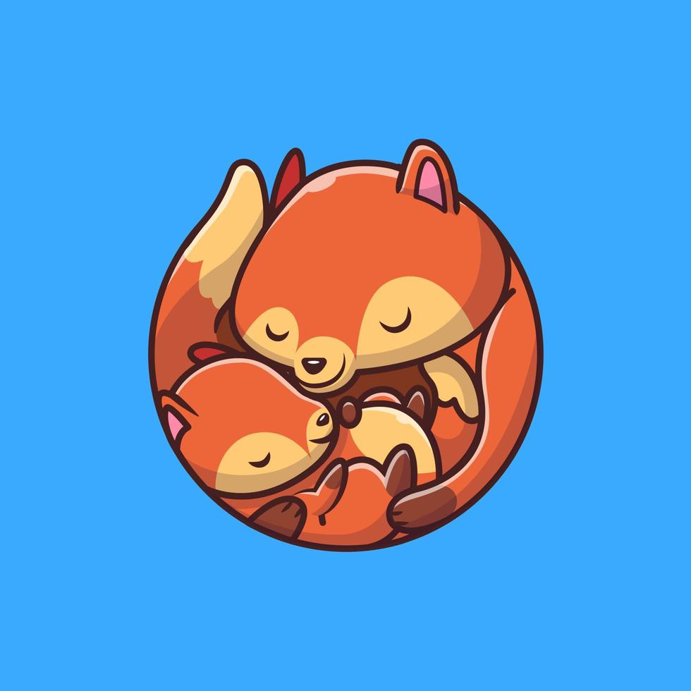 raposa mamãe fofa com ilustração em vetor ícone dos desenhos animados de raposa bebê. conceito de ícone animal isolado vetor premium. estilo cartoon plana