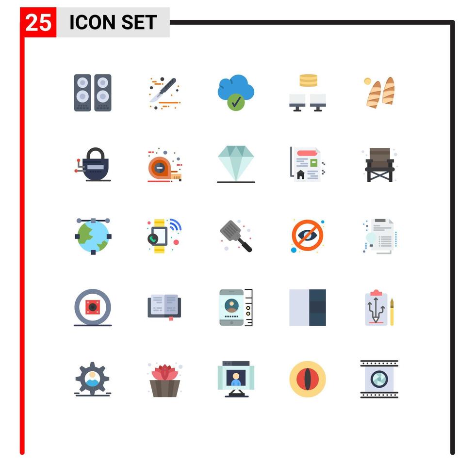 grupo de 25 sinais e símbolos de cores planas para elementos de design de vetores editáveis de sincronização completa de água de bloqueio