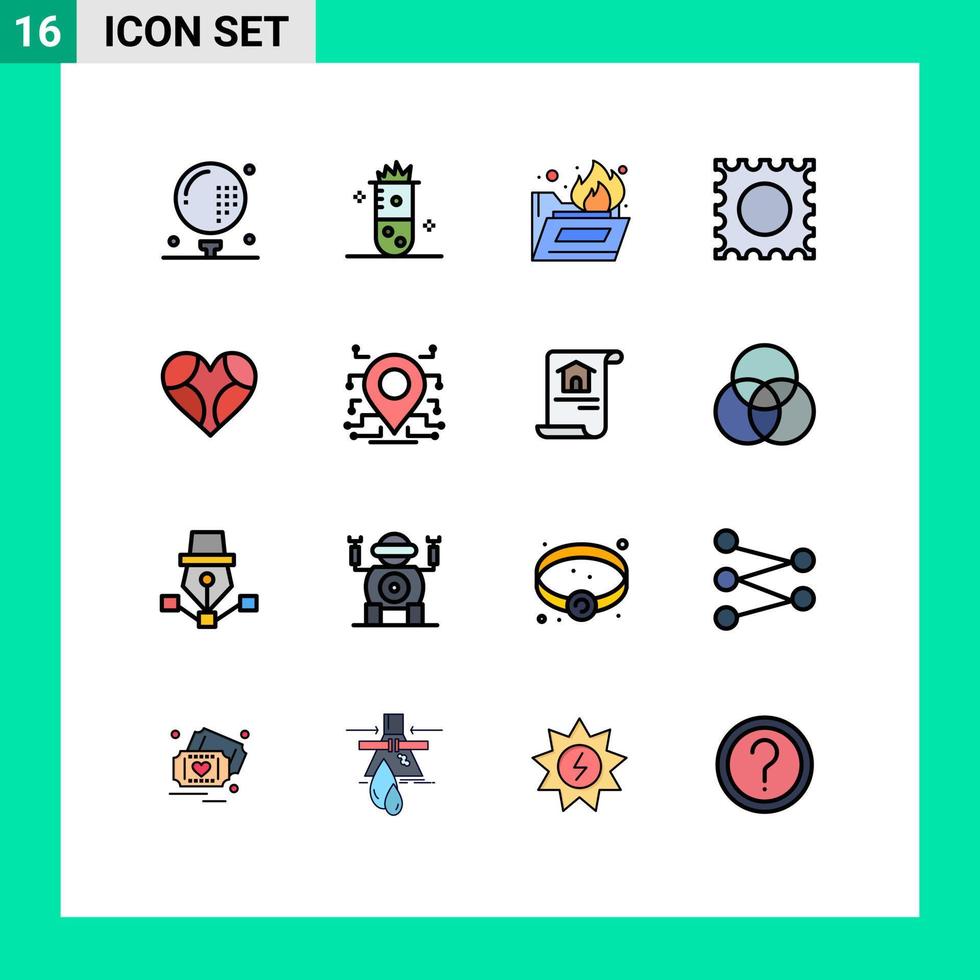 conjunto de 16 símbolos de símbolos de ícones de interface do usuário modernos para pasta lsd de fissão nuclear de coração favorita elementos de design de vetores criativos editáveis