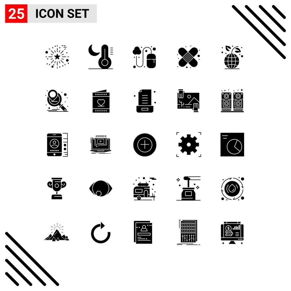 conjunto de 25 sinais de símbolos de ícones de interface do usuário modernos para design de dia da terra ambiente primeiros socorros band-aid elementos de design de vetores editáveis