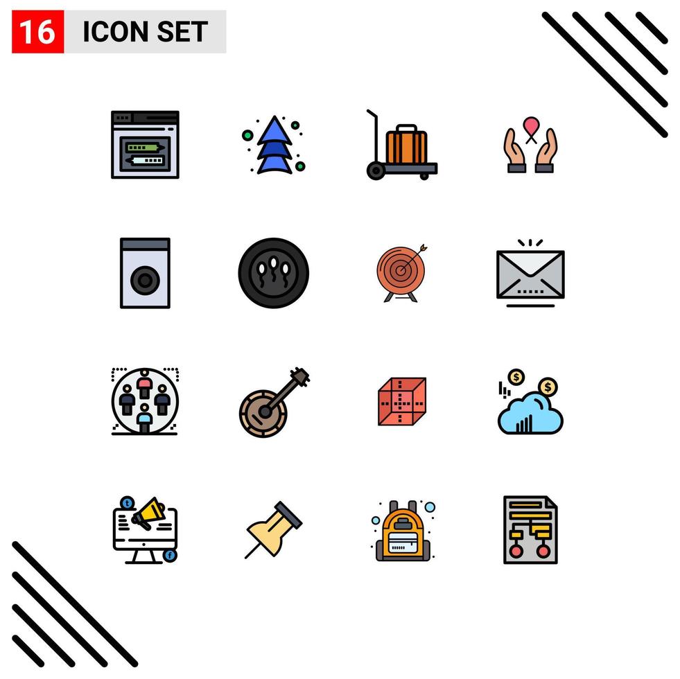 16 interface do usuário pacote de linha cheia de cores planas de sinais e símbolos modernos de direção de aparelhos de lavagem mulher câncer de mama editável elementos de design de vetores criativos