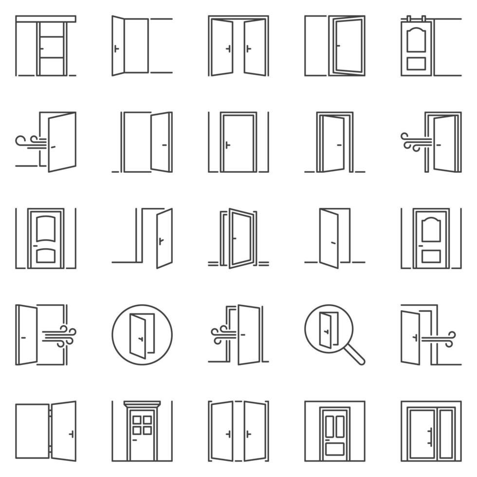 conjunto de ícones de contorno de porta. símbolos vetoriais de portas de entrada vetor