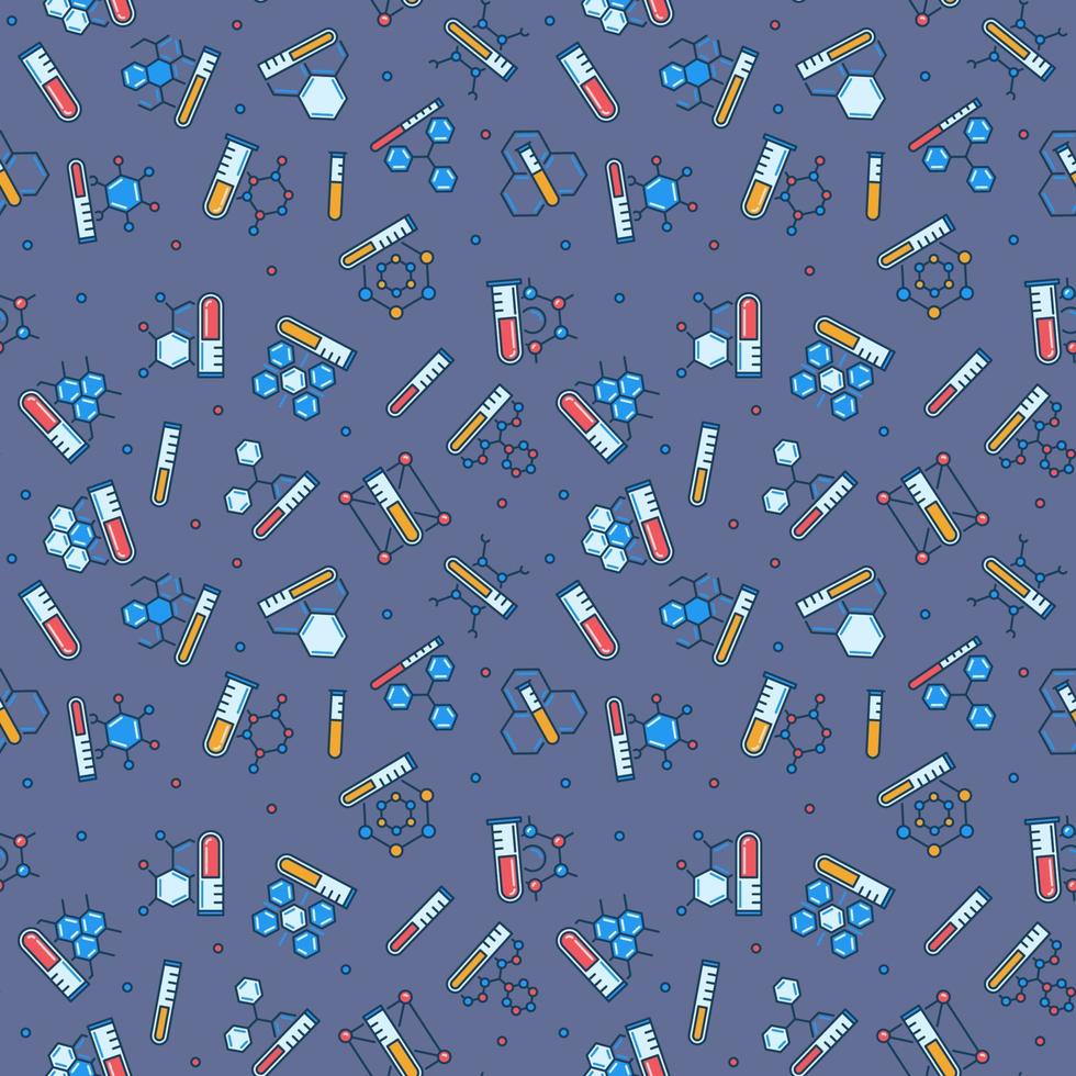 tubos de ensaio de laboratório com moléculas coloridas sem costura padrão vetor